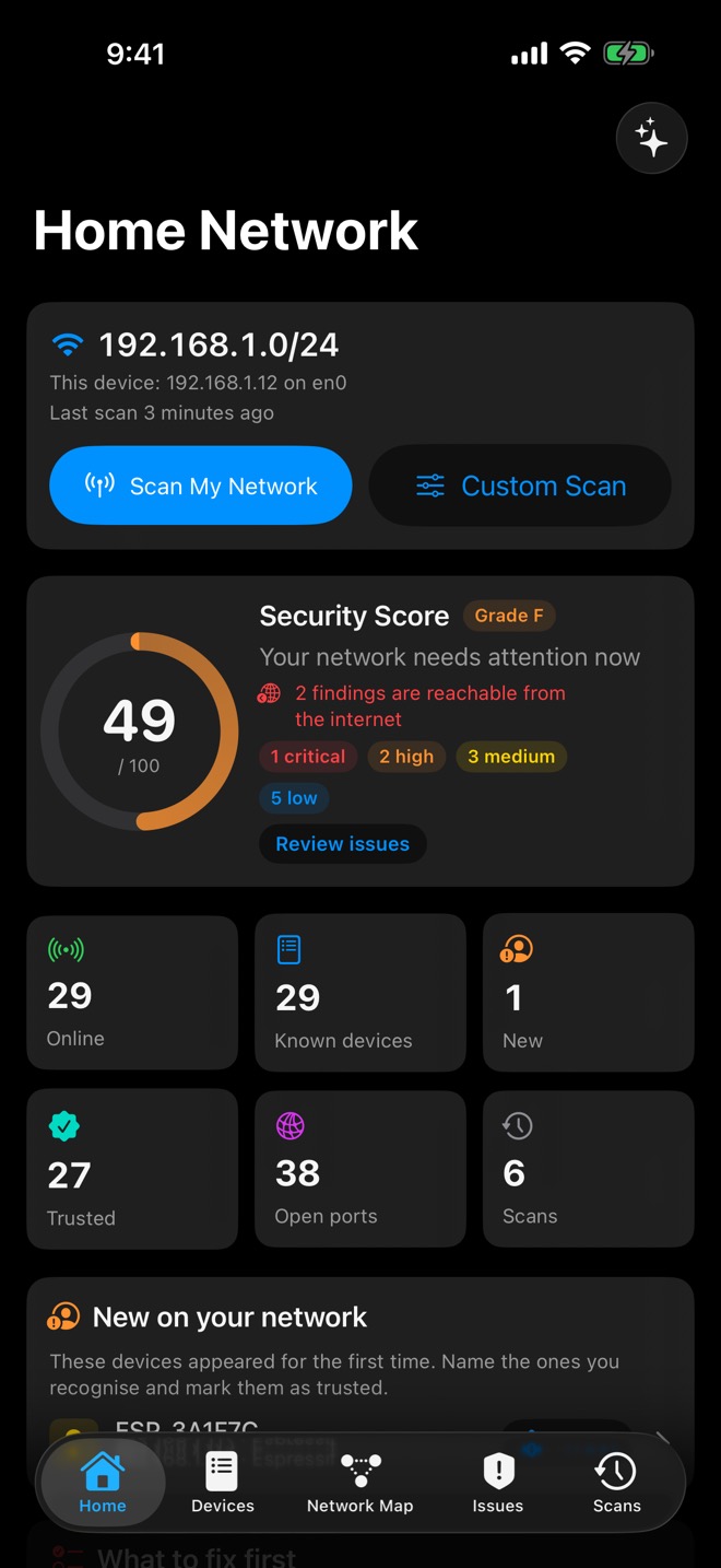 Crios Home screen listing a new device that joined the network.
