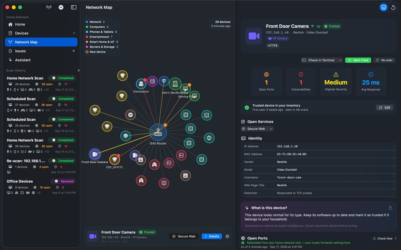 Crios network map on macOS with the router at the centre.